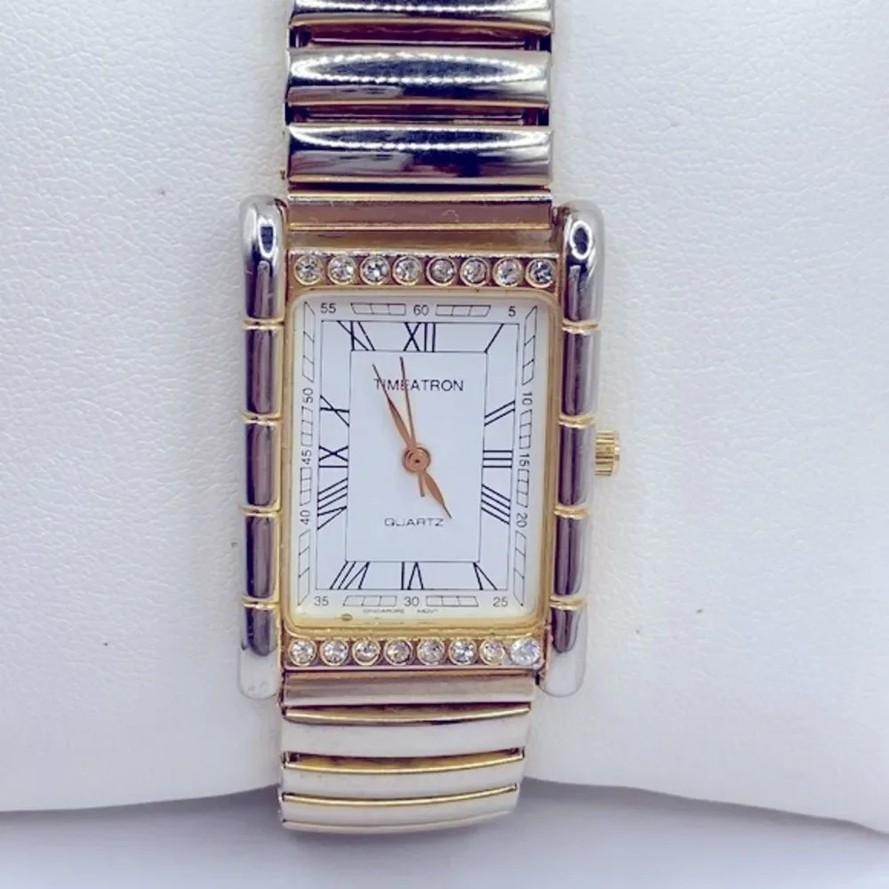 Working! Ladies Timeatron Rectangular Face Stretch Band Minimalist Watch